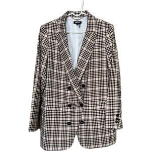 DKNY Double Breasted Suit Jacket - Pink & Black Plaid - Size L